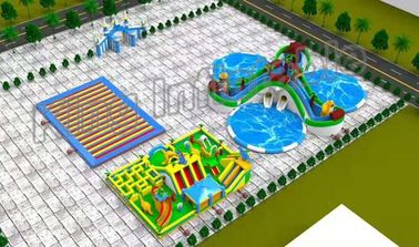 Blue And Green Heat Sealed Inflatable Floating Water Park For Children