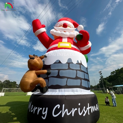 20ft 26ft 33ft 充気式サンタクロース 煙突と鹿 屋外クリスマス飾り 吹き上げサンタクロース
