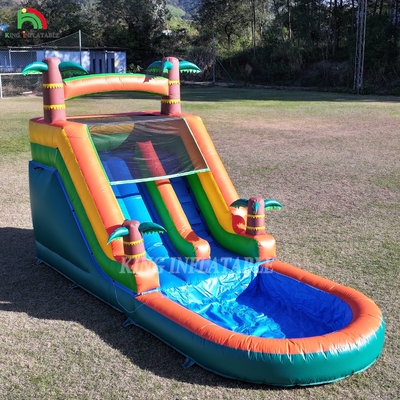21x9x12FT 商用品 PVC ブランスハウス 充気式水スライド 熱帯スライド スプラッシュ付き
