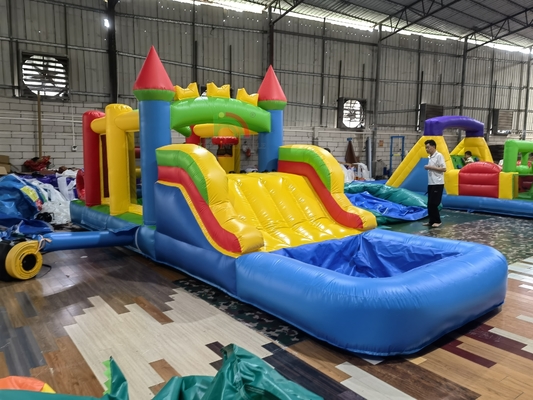 屋外裏庭芝生パーティーゲーム 濡れた乾燥したインフレータブルバウンスハウスコンボ障害物コース、スライドプールボールピット付き